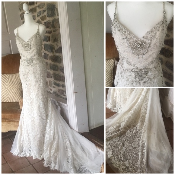 Alvina Valenta Wedding Dress Gown Beaded Lace 12* - Picture 3 of 10